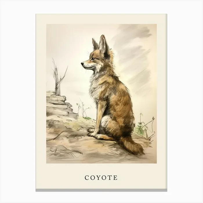 Beatrix Potter Inspired Animal Watercolour Coyote 2 Canvas Print by Scribble Studio