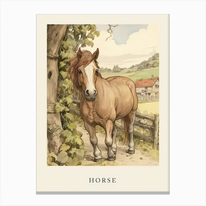 Beatrix Potter Inspired Animal Watercolour Horse 2 Canvas Print by Scribble Studio
