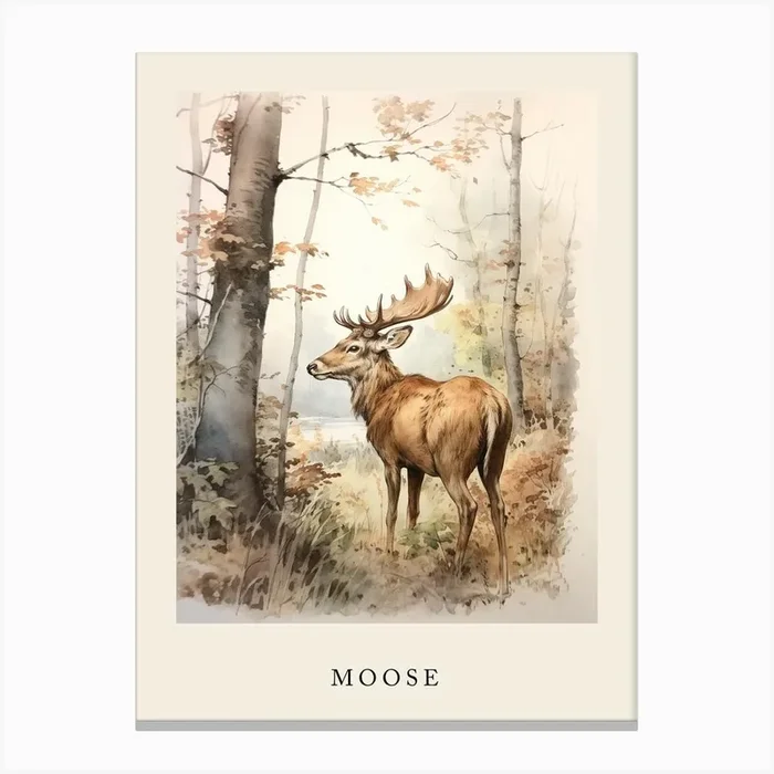 Beatrix Potter Inspired Animal Watercolour Moose 4 Canvas Print by Scribble Studio