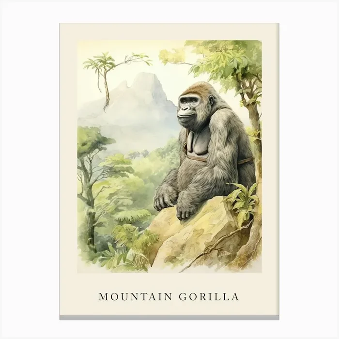 Beatrix Potter Inspired Animal Watercolour Mountain Gorilla 3 Canvas Print by Scribble Studio