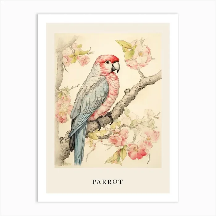 Beatrix Potter Inspired Animal Watercolour Parrot 1 Art Print by Scribble Studio