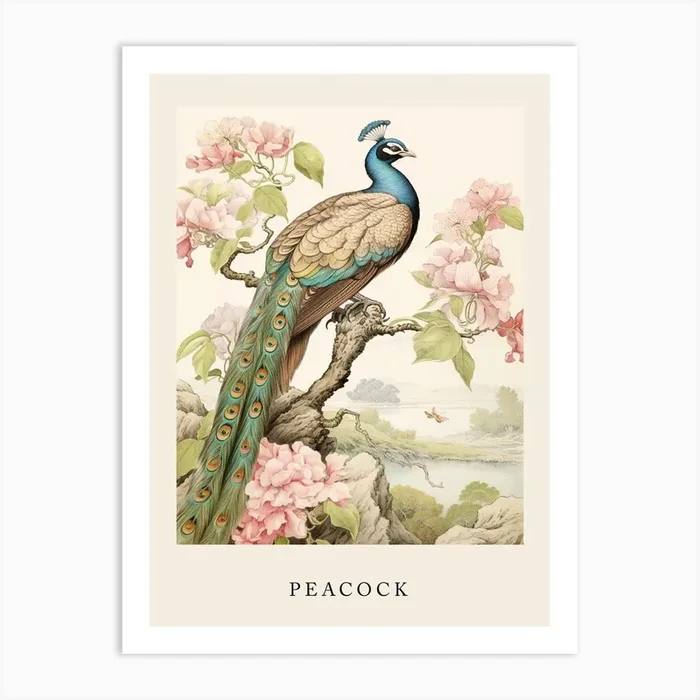 Beatrix Potter Inspired Animal Watercolour Peacock 1 Art Print by Scribble Studio