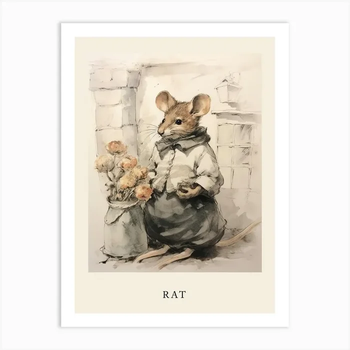 Beatrix Potter Inspired Animal Watercolour Rat 1 Art Print by Scribble Studio