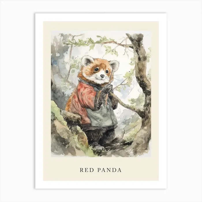 Beatrix Potter Inspired Animal Watercolour Red Panda 2 Art Print by Scribble Studio
