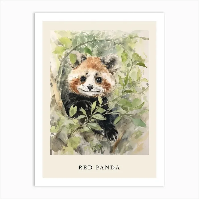 Beatrix Potter Inspired Animal Watercolour Red Panda 4 Art Print by Scribble Studio