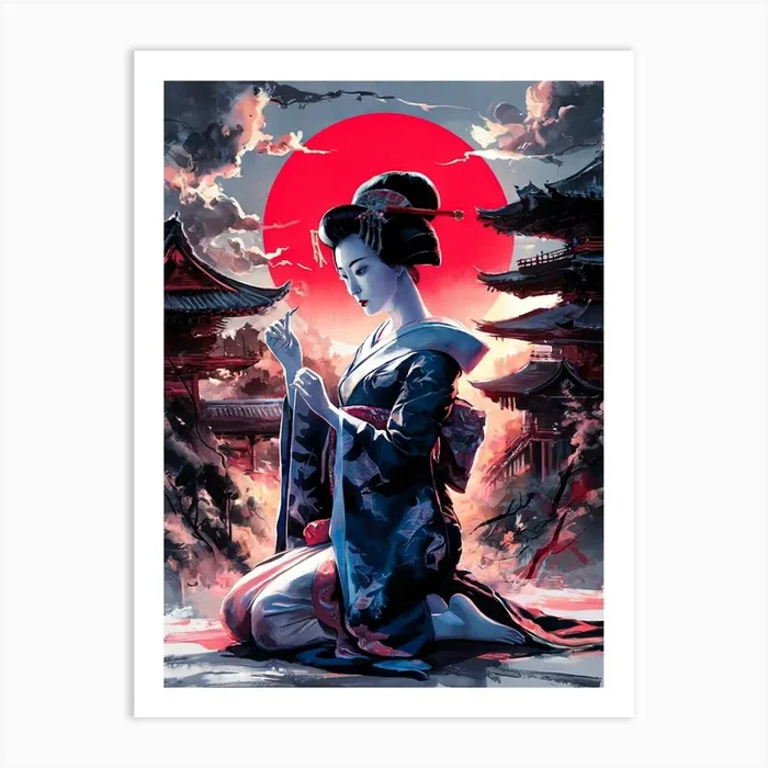Beautiful Japanese Geisha Girl Art Painting #2 Art Print by Oil Painting Gallery