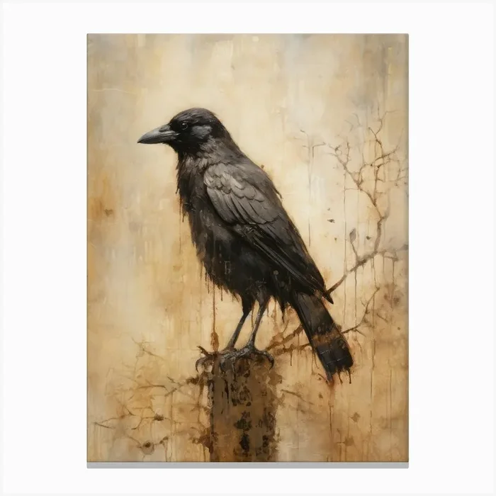 Beige Crow Autumn Painting Canvas Print by Banevici