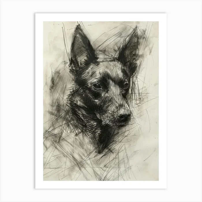 Belgian Laekenois Dog Charcoal Line 2 Art Print by Woof and Whiskers