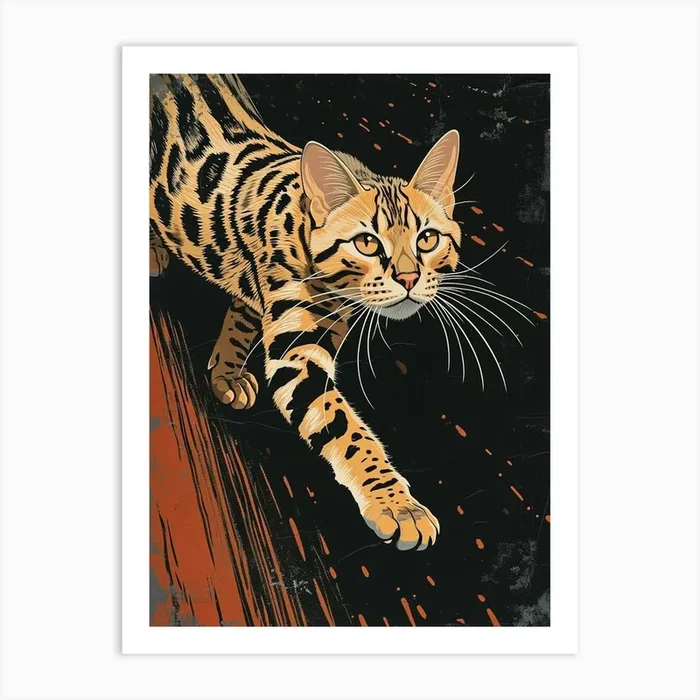 Bengal Cat Relief Illustration 2 Art Print by Woof and Whiskers