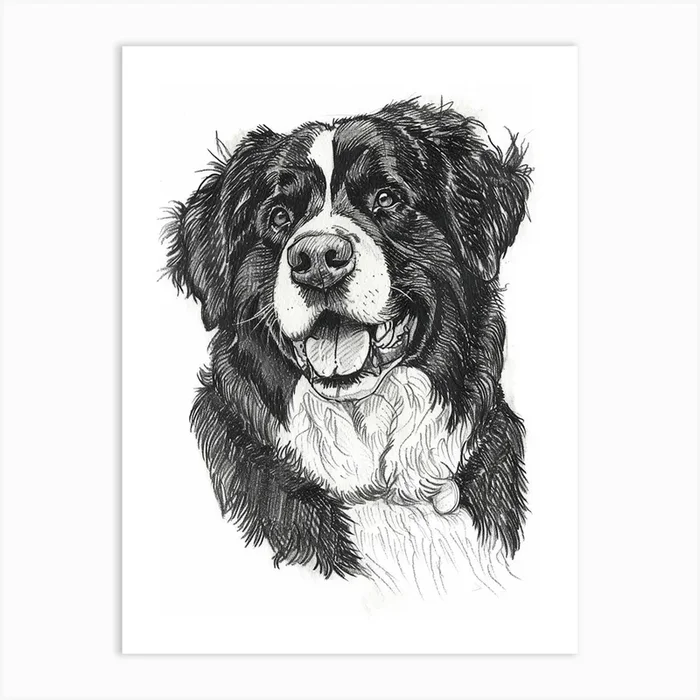 Bernese Mountain Dog Line Sketch 2 Art Print by Woof and Whiskers