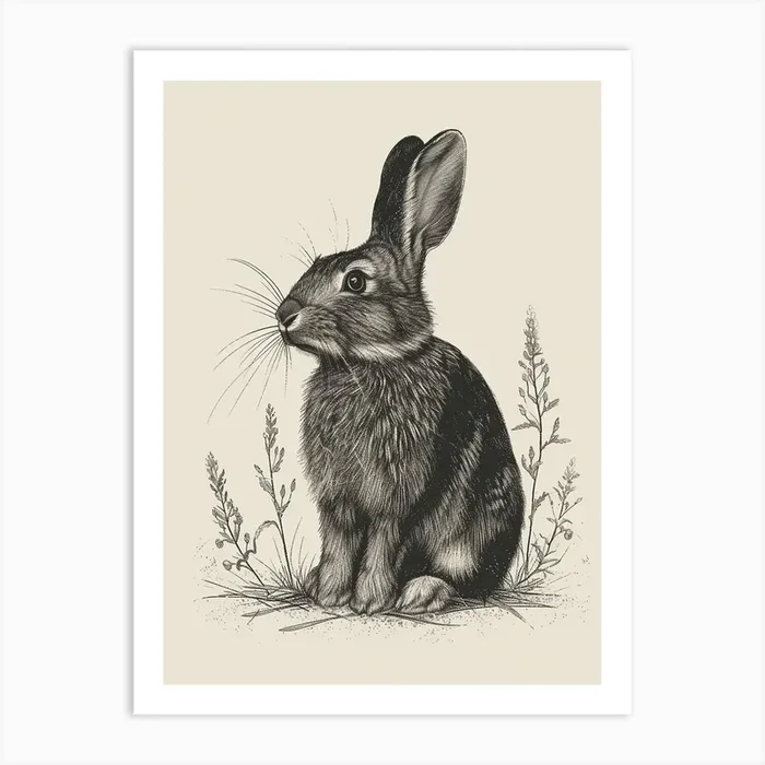 Beveren Blockprint Rabbit Illustration 5 Art Print by Ritual Art Prints