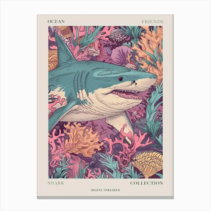 Bigeye Thresher Shark Illustration 1 Poster Canvas Print by Energy of the Sea