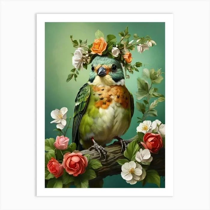 Bird In A Flower Crown 4 Art Print by Fantasy24