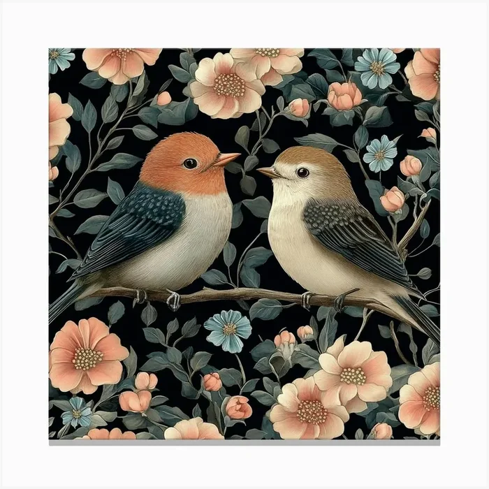 Birds On A Branch Art 40 Canvas PrintS by Saiful