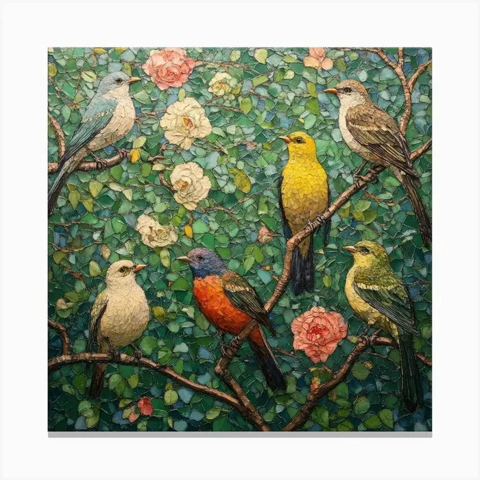 Birds On A Branch Art Canvas PrintS by Saiful