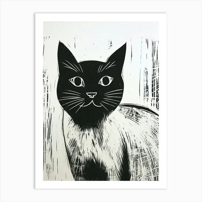 Birman Cat Linocut Blockprint 7 Art Print by Woof and Whiskers