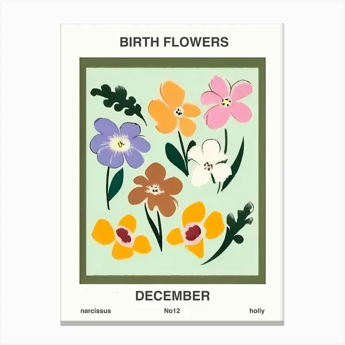 Birth Flowers December Canvas Print by Mantika Studio
