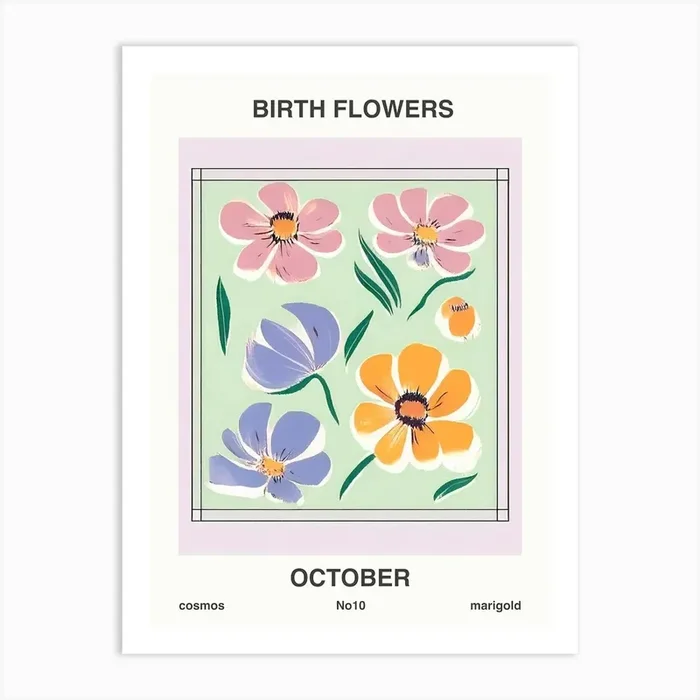 Birth Flowers October Art Print by Mantika Studio