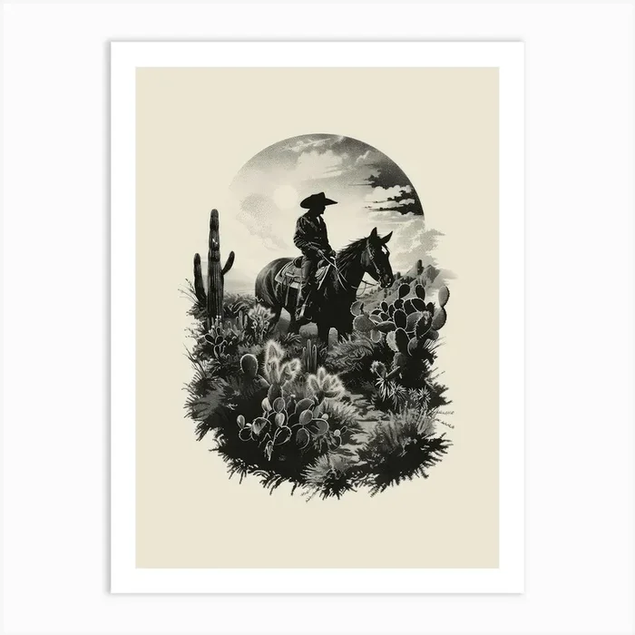 Black And Beige Stamp Cowboy Art Print by Banevici