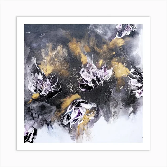 Black And Gold Floral Abstract 2 Square Art Print by Françoise Wattré