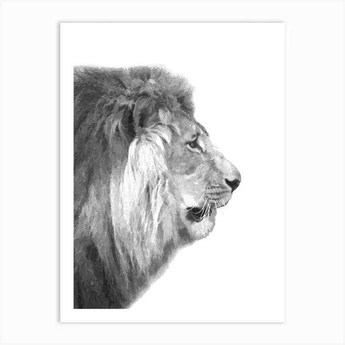 Black and White Lion Profile Art PrintA by Alemi