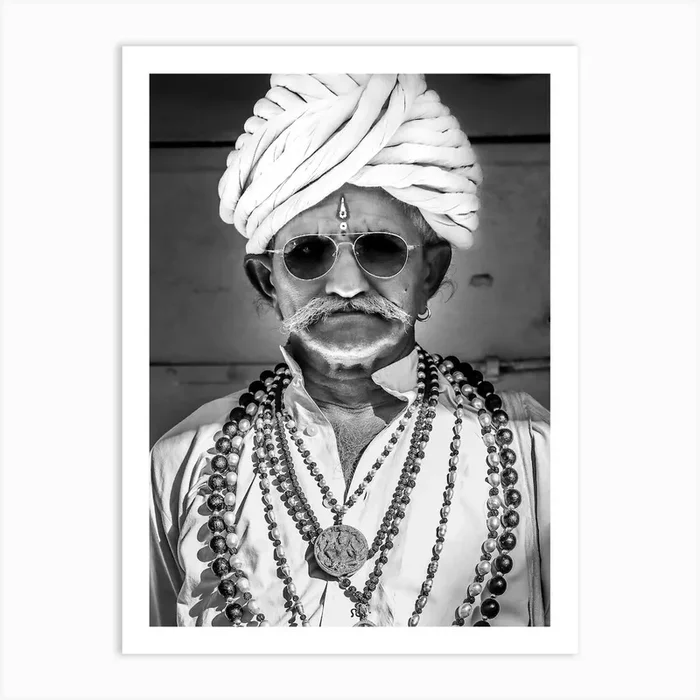 Black And White Portrait Of An Indian Man 1 Art Print by Victoria Frost