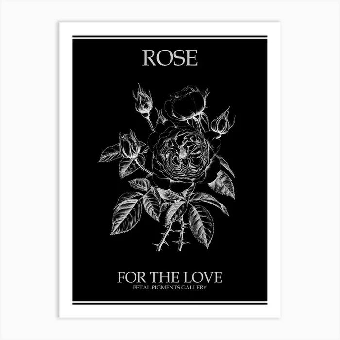 Black And White Rose Line Drawing 3 Poster Inverted Art Print by Petal Pigments