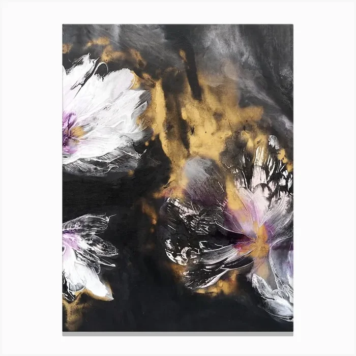 Black Background Abstract Flowers 1 Canvas Print by Françoise Wattré