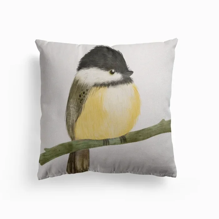 Black Capped Chickadee Bird Canvas Cushion by Juliana Motzko