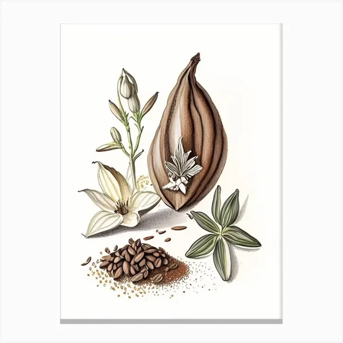 Black Cardamom Spices And Herbs Pencil Illustration 4 Canvas PrintHH by Herbaceous Hues