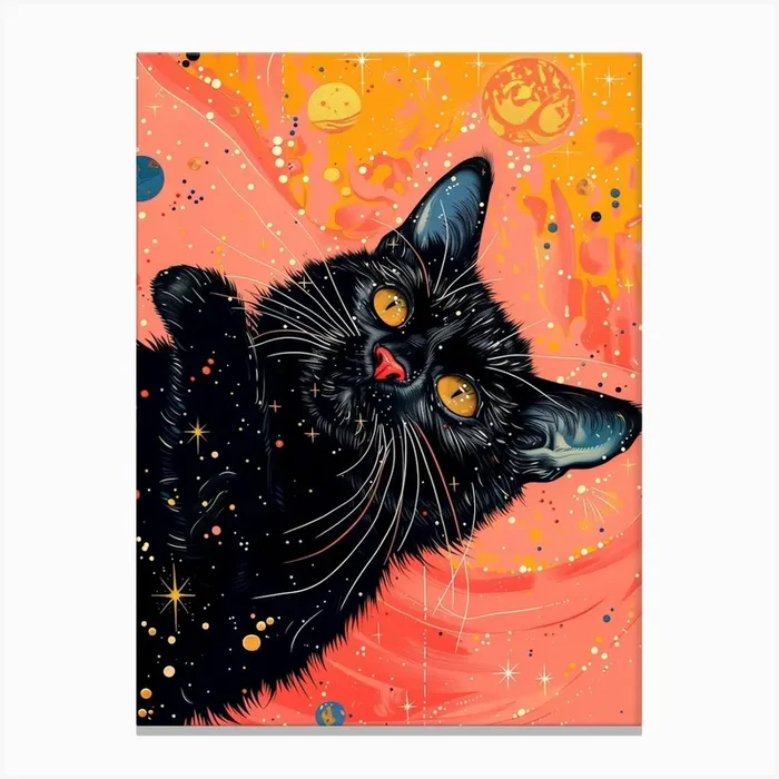 Black Cat In Space 2 Canvas Print by JBJart Justyna Jaszke
