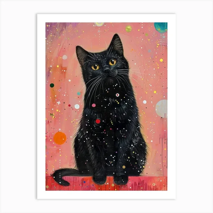 Black Cat In Space Art Print by JBJart Justyna Jaszke
