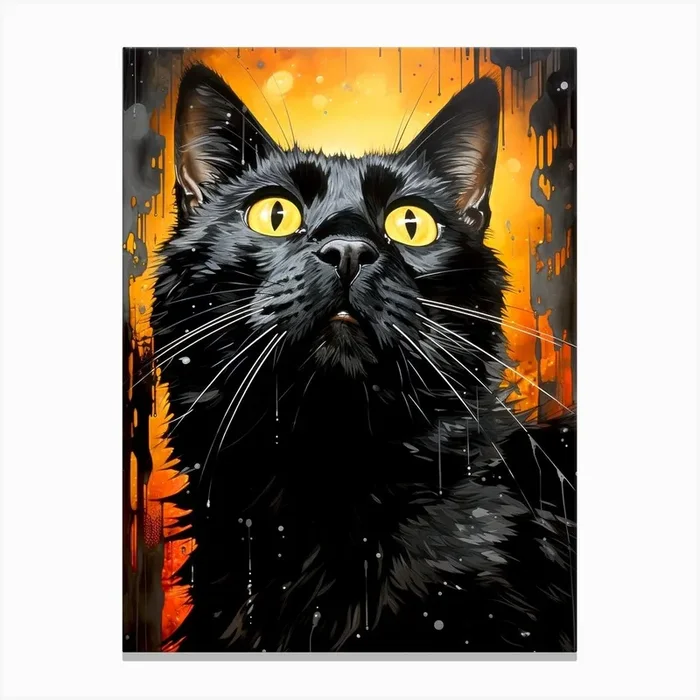Black Cat With Yellow Eyes animal Canvas Print by JBJart Justyna Jaszke