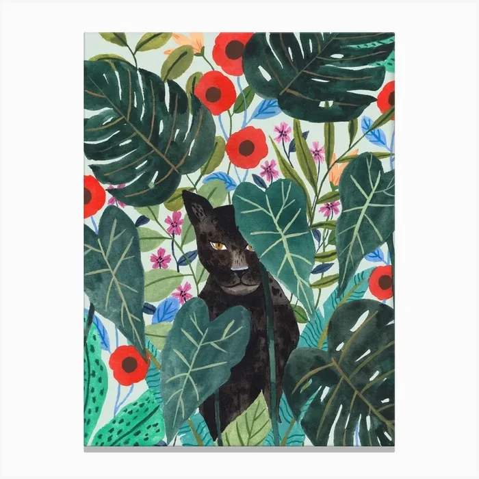 Black Jaguar Canvas Print by Ploypisut