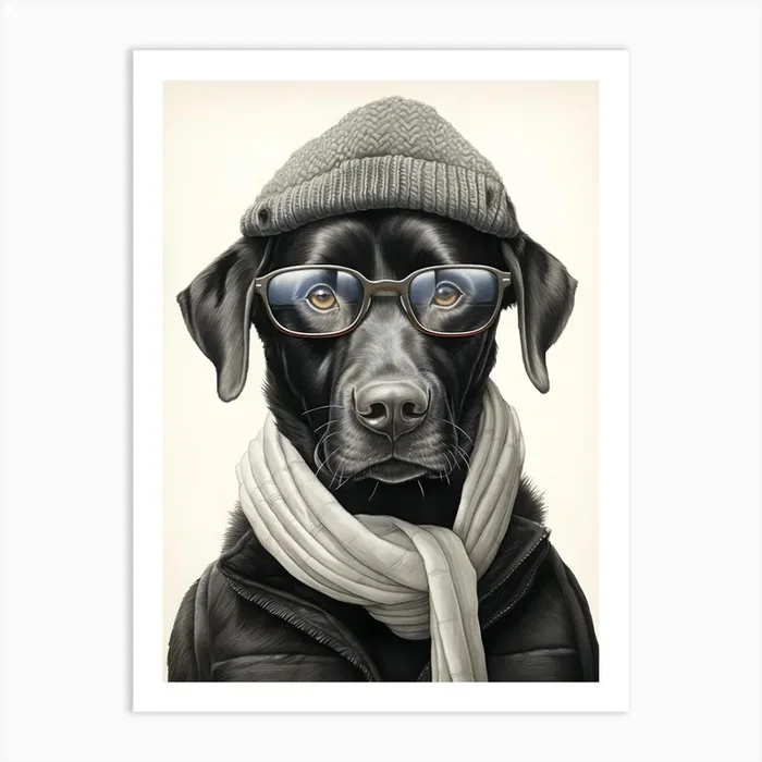 Black Lab Labrador Dog Wearing Glasses Art Print by QJO.James