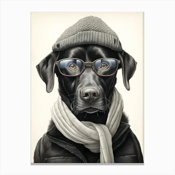 Black Lab Labrador Dog Wearing Glasses Canvas Print by QJO.James