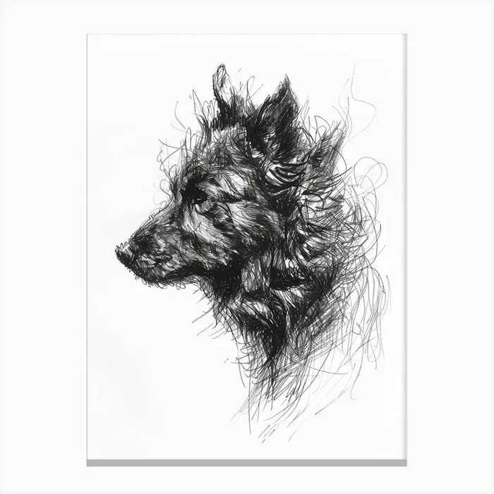 Black Long Haired Dog Line Sketch 1 Canvas Print by Woof and Whiskers