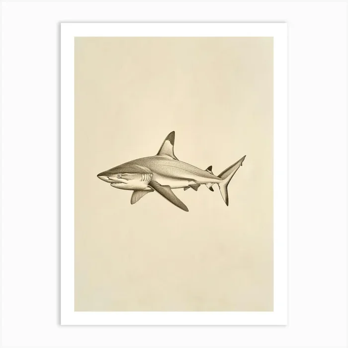 Blacktip Reef Shark Vintage Illustration 4 Art Print by Energy of the Sea