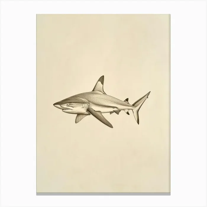 Blacktip Reef Shark Vintage Illustration 4 Canvas Print by Energy of the Sea