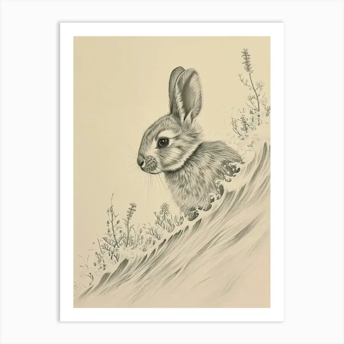 Blanc De Hotot Rabbit Drawing 3 Art Print by Ritual Art Prints
