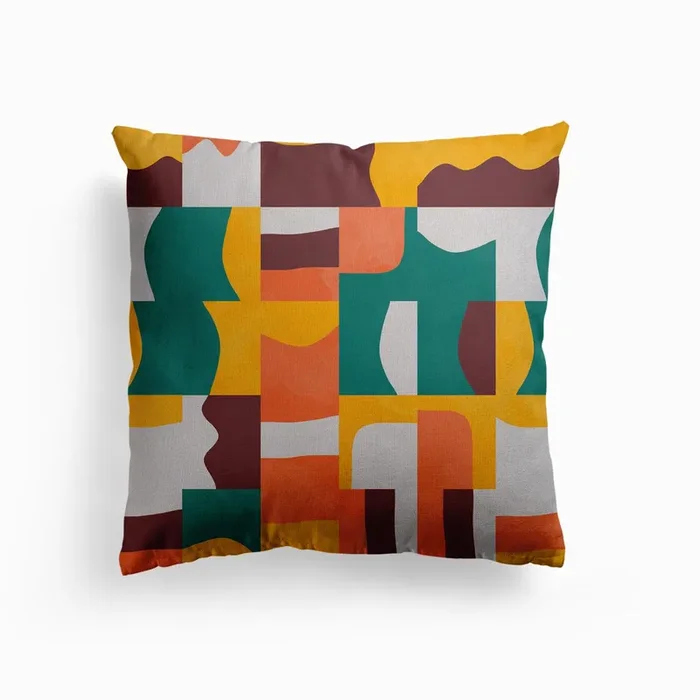 Blocks Cubes Green Orange Canvas Cushion by Ninola Design