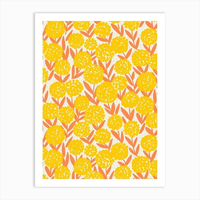Blooming Abstract Allium Flowers Yellow Orange White Art Print by Sandra Hutter Designs