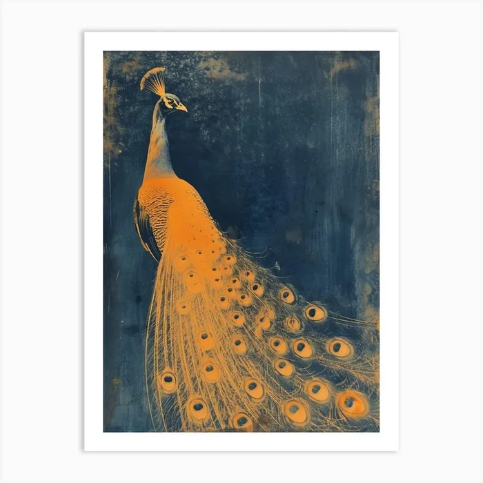 Blue & Orange Peacock In The Wild 3 Art Print by Featherline