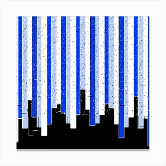 Blue And White Cityscape Canvas PrintKA by K.S ART