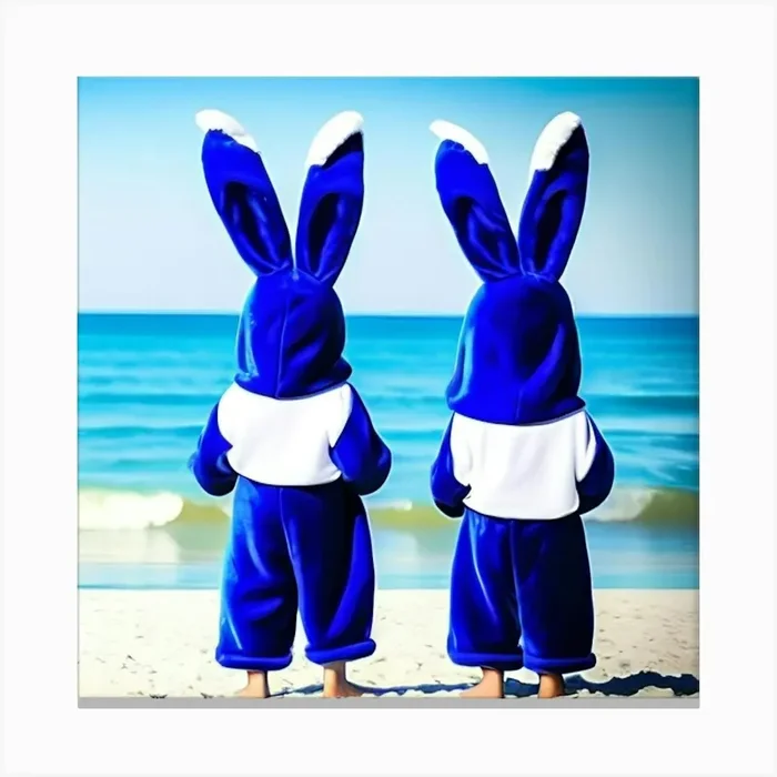Blue bunny friends on beach Canvas Print by ZCOGRAPHICS