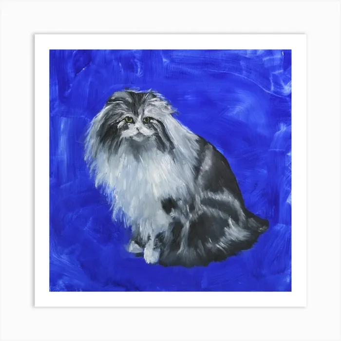 Blue Cat Square Art Print by Justine Skahan