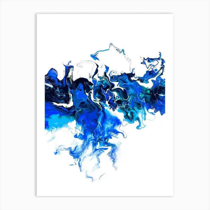 Blue Colorful White Wave Art Print by Spellbound Fine Art