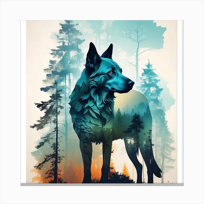 Blue Dog In The Forest Canvas PrintMA by Mohammed Amine