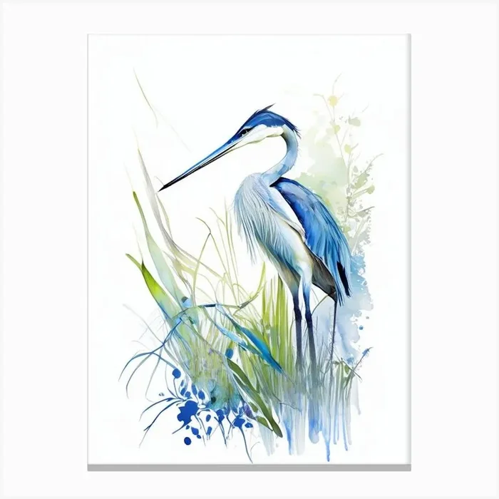 Blue Heron In Garden Impressionistic 1 Canvas Print by Featherline