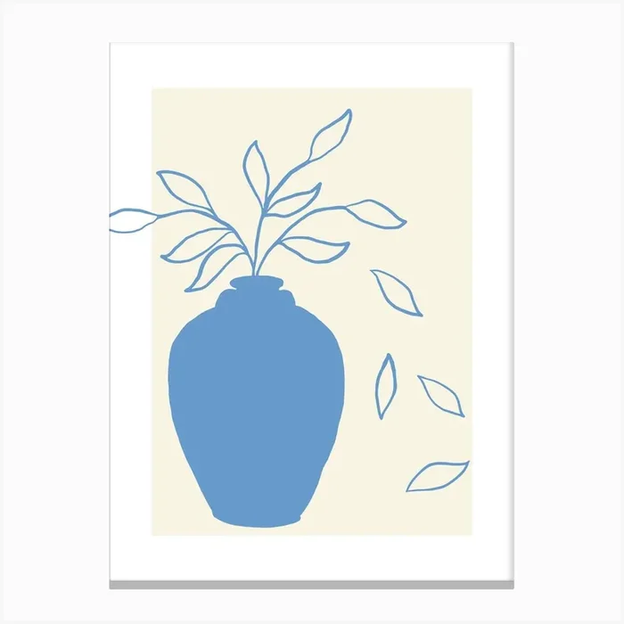 Blue Vase With Leaves Canvas Print by Henri Matisse Style Prints